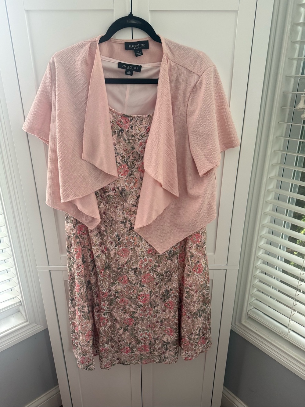 Perceptions Blush Pink Floral Midi Dress with Matching Shrug